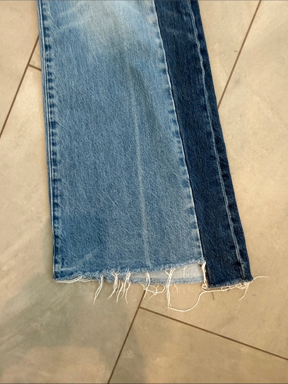 MOTHER Two-Tone Blue Wide-Leg Jeans with Dark Side Panels - Picture 7 of 12